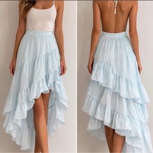 Chic Sky Blue High-Low Ruffle Skirt